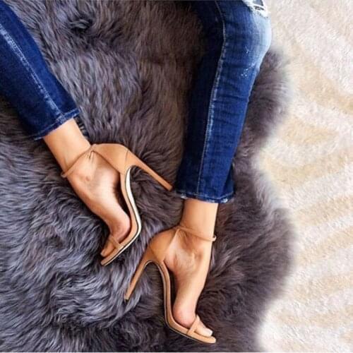 2021 Woman Sexy Summer Sandals Open Toe Thin High Heel Buckle Ankle Strap Female Genuine Leather Shoes