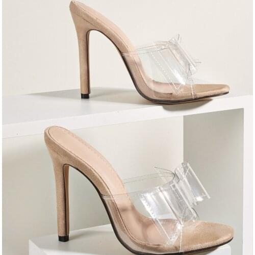 2021Women Pumps Thin High Heels Ladies Shoes Pointed Toe Transparent PVC Bow-Knot Female Slippers Causal Party Dress Woman Shoes