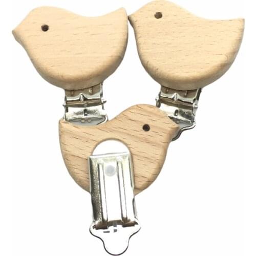 25PCS Natural Beech Wooden Spring Birds Shape Baby Pacifier Clips