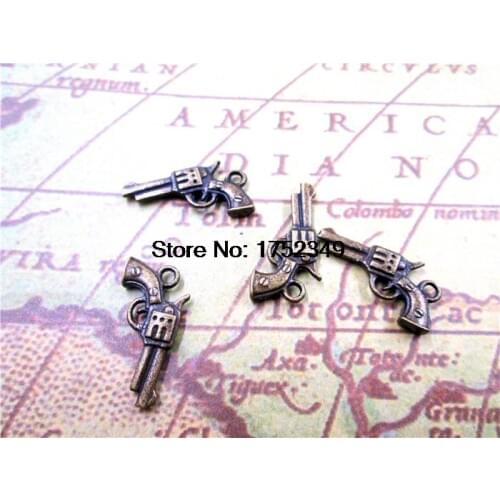 25pcs--Gun Charms,Antique Bronze 3D handguns Pistols Guns Charms Pendants 21x11mm