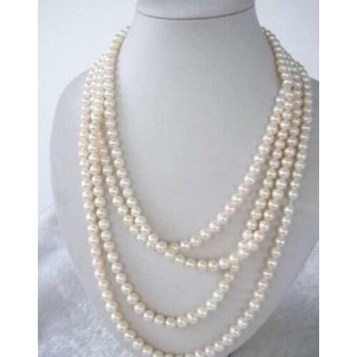 4 Rows 8mm white pearl handmade necklace Woman Jewelry real natural freshwater pearl 17-20