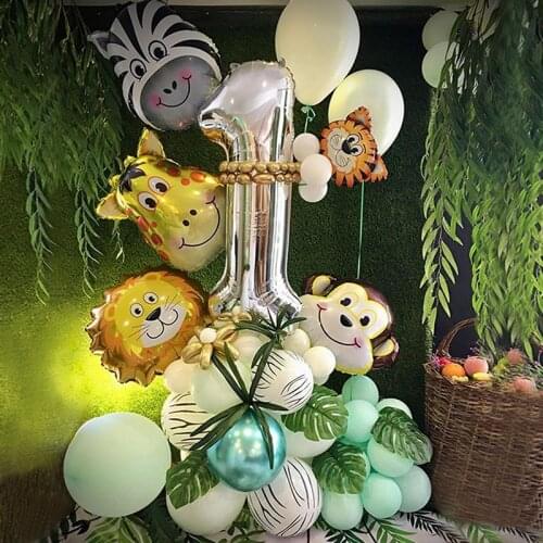 48pcs/set Jungle Animal Party Foil 1-9 Number Balloons Set Digital Foil Balloons Safari Forest Party Kids Birthday Decor Globos