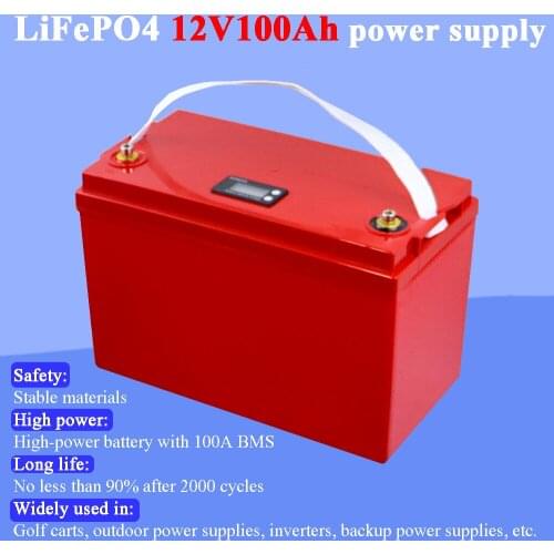 Land Voyager 12V 100AH lifepo4 battery with 100A BMS 4S 12.8V 1200W backup power inverter For RV Campers Solar Golf Carts Marine