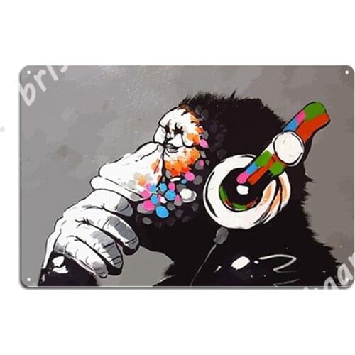 Banksy Dj Monkey Thinker With Headphones Metal Signs pub Kitchen Classic Plates Tin sign Posters