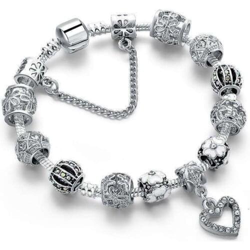 Luxury Brand Women Bracelet Silver Color Crystal Charm Bracelet for Women DIY Beads Bracelets & Bangles Jewelry Gift