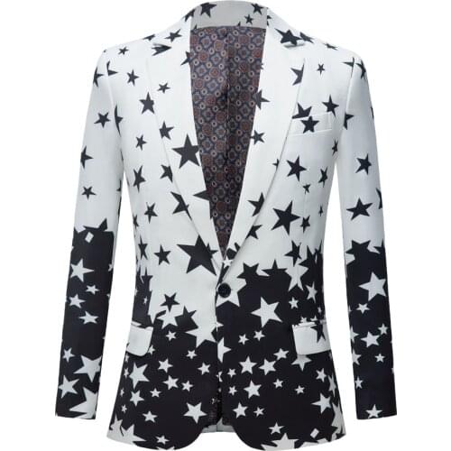 Star Print Slim Fit Suit Jacket 2020 Brand New Male Club Stage Blazer Man Formal Wedding Suit Prom Blazers For Men Costume Homm