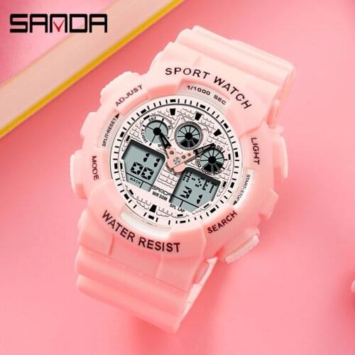 SANDA Brand Electronic Sport Watch Women Quartz Watches Casual Waterproof LED Digital Wristwatch Female Clock Montre Femme 3017