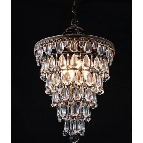 French retro water drop crystal chandelier living room dining room bedroom study cloakroom bar iron lamp