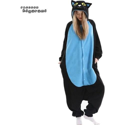 PAJAMASEA Midnight Cat Men Onesie For Adult Purple Blue Women Girl Sleepwear Cartoon Anime Cosplay Costume Raccoon Kigurumi