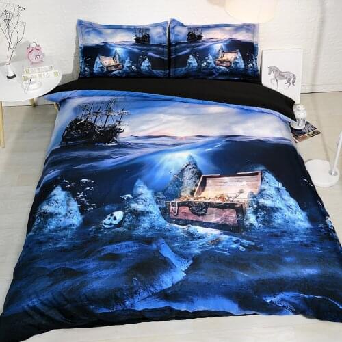 3PCS Pirate Ship Skull and Sunken treasure Duvet Cover Se 3d Bedding Set