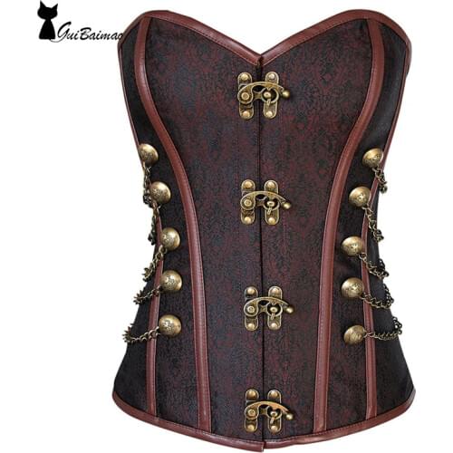 Steampunk Corsets With Metal Chain Boned Lace up Corsets