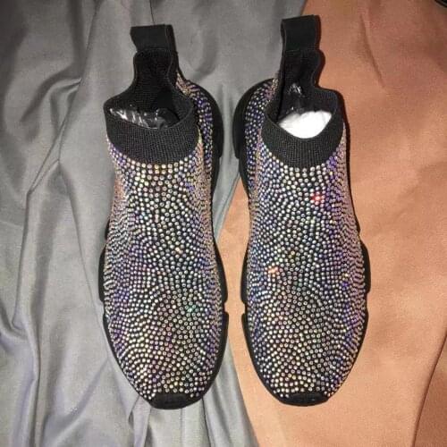 New Elastic Stockings Spring Flat Shoes Elastic Boots Men Women Models Color Shining Crystal Sneakers Flat Women Large Size