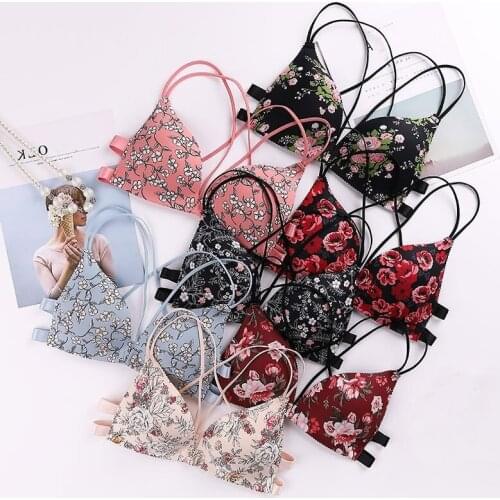 Fashion Floral Print Push Up Bras For Women Deep V Bras Front Buckle Wireless bralette top Girls Sexy Leopard Underwear Lingerie