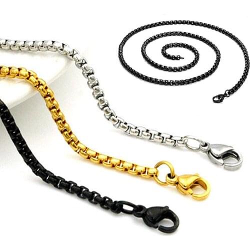 Hip Hop Men Box Chain Necklace Punk Style Stainless Steel Long Chain Unisex Party Daily Wear Jewelry Accessories 3 Colors