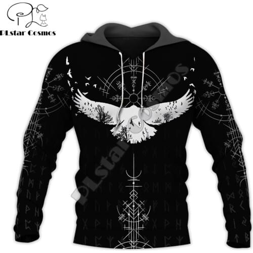 Viking Raven symbol Tattoo 3D Printed Men Hoodie Harajuku Fashion Hooded Sweatshirt Street Jacket Autumn Unisex hoodies WJ-123