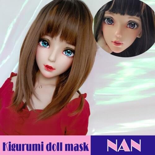 Nan-01)Female Sweet Girl Resin Half Head Kigurumi BJD Mask Cosplay Japanese Anime Role Lolita Mask Crossdress Doll Mask