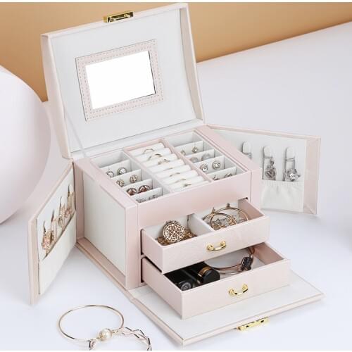 New Jewelry Casket Large Capacity Jewelry Box Leather Storage Box Holder Necklace Creative Gift Boxes For Jewelry Organizer