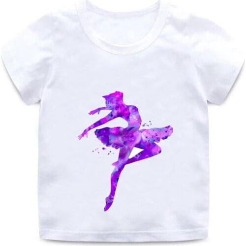 The latest girls elegant ballet dance posture print childrens cotton T-shirt Harajuku ballet summer jacket round neck T-shirt