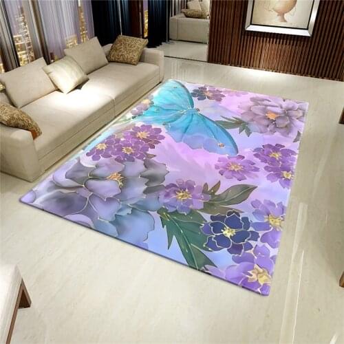 New Chinese Style Purple Flower Butterfly Carpet For Modern Living Room Beautiful Bedroom Rugs Bedside Mat For Girl Woman Room