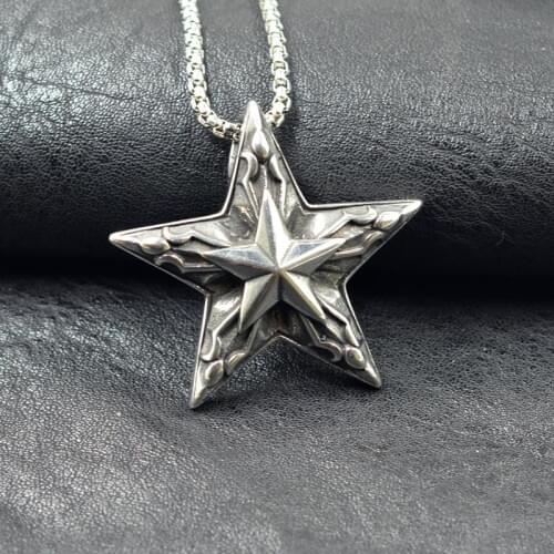 Hiphop Stainless steel Pentagram Pan God Head Pendant Necklace Luck Satanism Occult Metal Vintage Silver Star Necklace for Man