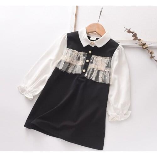 Girls Dress 2020 New Spring Autumn Baby Blouse Dress Kids Vestidos Children Brand Clothes Pearl Mesh Star Sequin Patch 3-7T