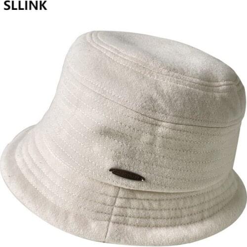 Japanese Style Simple Elegant Wool Bucket Hat Womens Winter Fleece-Lined Warm Tourist Hat