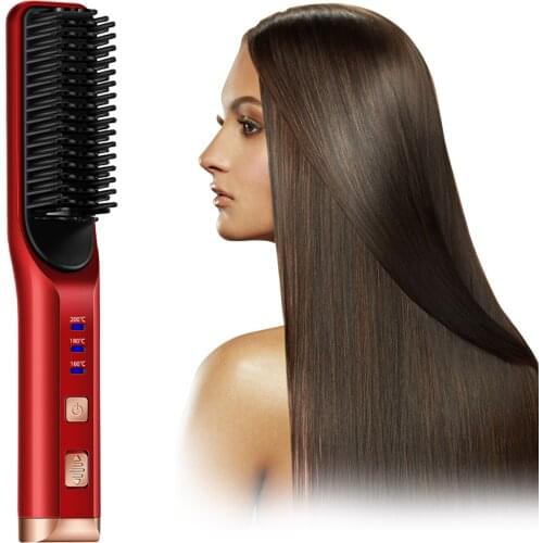 Hot Comb Straightener Wireless Hair Straightening Brush USB Charge Hair Styler Comb Men Quick Beard Straightener Heating Brush