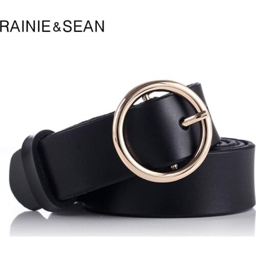 RAINIE SEAN Women Belt Leather Genuine Black Retro Ladies Trouser Belts Pin Buckle Casual High Quality Brand Female Belt
