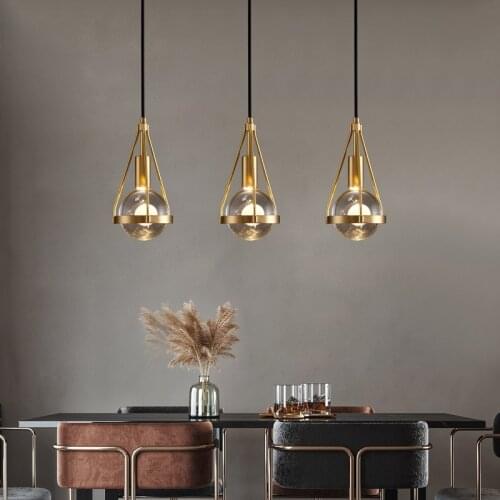 Copper Luxury Modern LED Chandelier Crystal Dining Room Island High-end Pendant Lamp Restaurant Bar Coffee Shop Hanging Lights