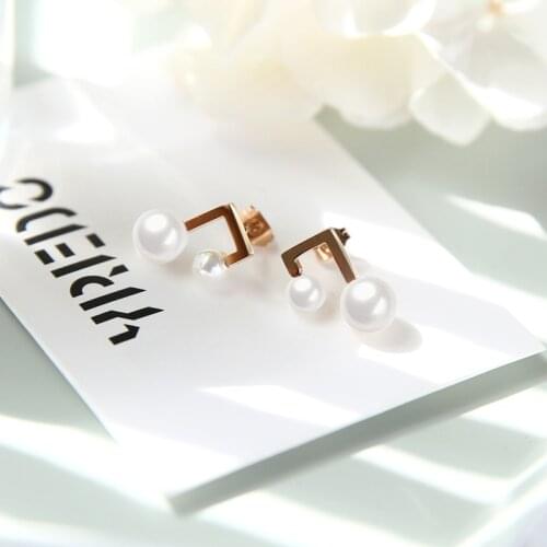 YUN RUO Fashion Musical Note Pearl Stud Earring Woman Rose Gold Color Titanium Steel Jewelry Girl Birthday Gift No Fade 2018 New