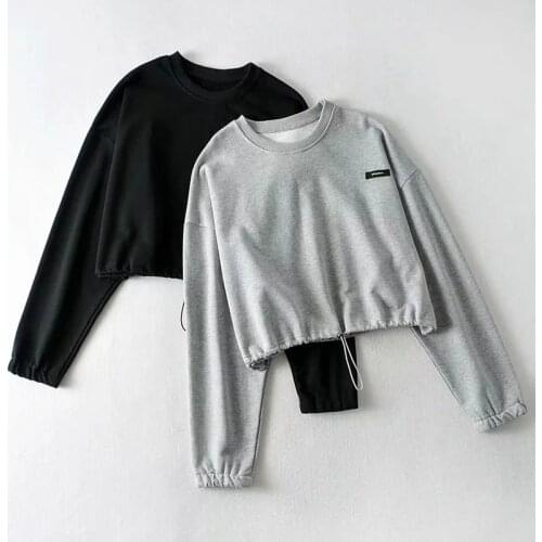 NCLAGEN Autumn Womens Tops 2020 Loose Korean Student Short Long Sleeve Crop Top Harajuku Hoodie Vintage Sweatshirt Pullover