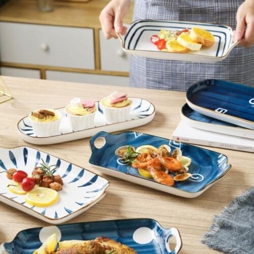 Japanese hand-painted ceramic Western plate steak dessert pizza plate household dish sushi fruit plate dinner plates