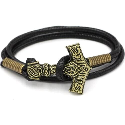 Youeshone 10pcs Men Norse God Viking Odin Wolf THORS HAMMER MJOLNIR Bracelet- 23cm