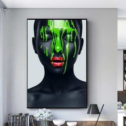 Green Paint on Face African Art Posters And Prints Black Sexy Girls Canvas Paintings On the Wall Art Canvas Pictures Home Decor