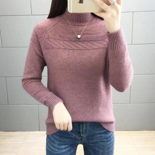 2021 Autumn Winter Women Half Turtleneck Sweater Elegant Loose Warm Knitted Pullovers Fashion Solid Tops Knitwear Jumper W888