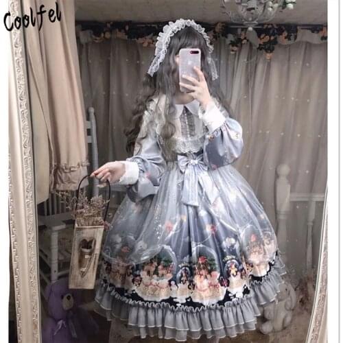 COOLFEL Gothic Style Women Lolita Dress Victoria Vintage Puff Sleeve Lace Princess Cospaly Costume Dress For Girls