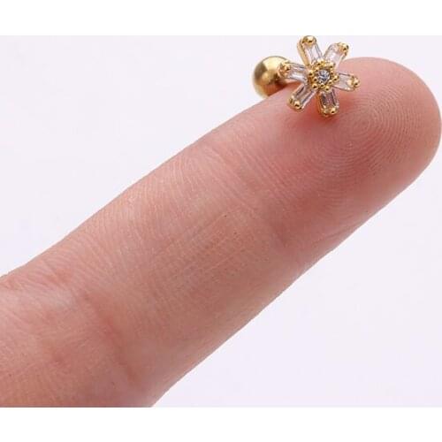 1 PCS Simple Small Zircon Flower Shape Ear Cartilage Stud Earring Trendy Gold Color Steel Helix Ear Piercing Cuff Jewelry