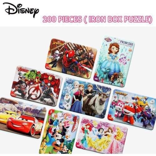 200pcs Disney Frozen Mickey Sophia Princess Wooden Cartoon Puzzle Toy Iron Box Antistress Kids Educational Toys Gift For Kids