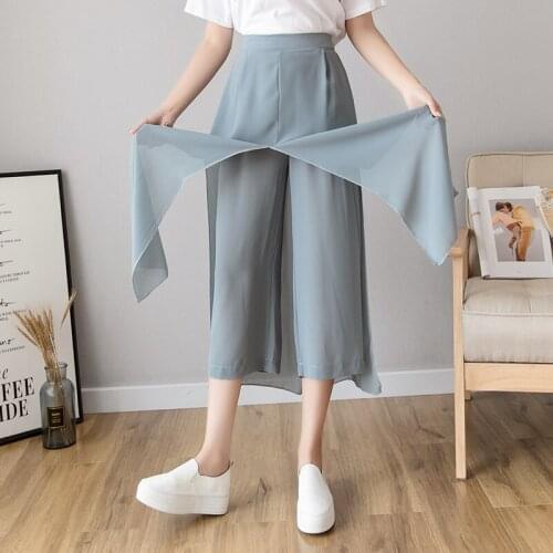 2021Fashion Summer Hakama High Waist Loose Wide-leg Chiffon Nine-point Hakama Casual Ladies Bohemian Casual Skirt Pants