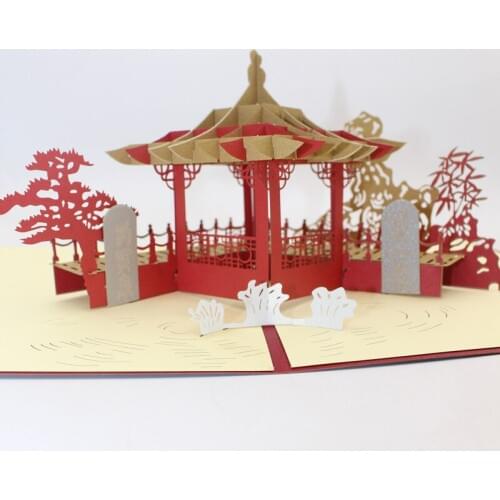 3D Handmade China Scenery Potu Spring Gardens Paper Invitation Greeting Cards PostCard Business Tourism Friend Creative Gift