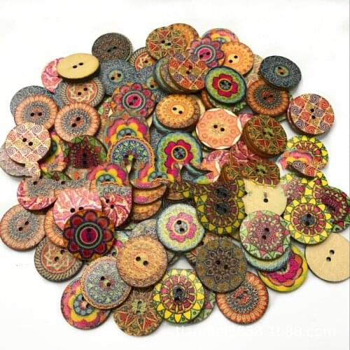 500PCS 2 Hole Painted Round Wood Buttons for Handwork Sewing Scrapbook Clothing Crafts Accessories Gift Card 15mm 20mm 25mm