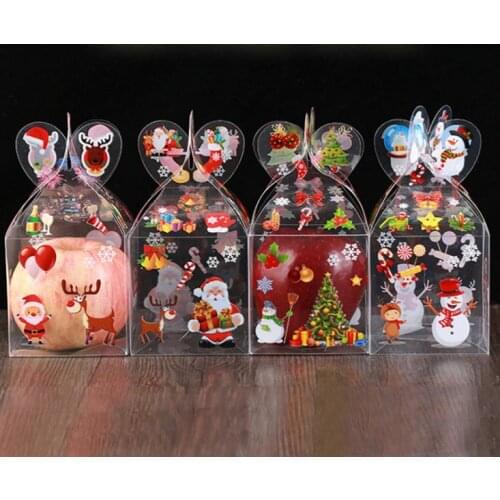 500pcs Christmas Even Clear Gift Box Xmas Printed Snowman Elk Santa Xmas Tree Treats Sweets Candy Apple Boxes Favors Wrap SN2227