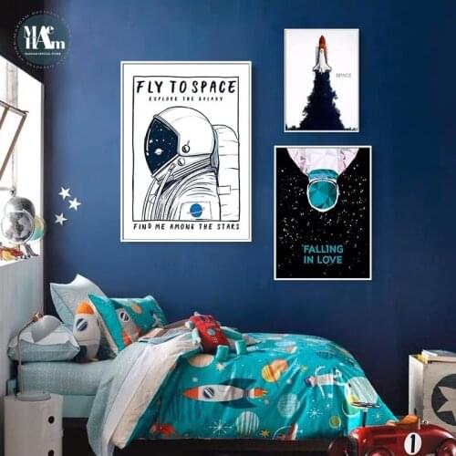 Astronaut spaceship Wall Art Canvas Painting Black white animals Poster Wall Picture for Living Room children nursery Decor