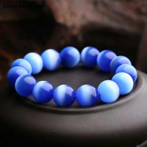 Wholesale Blue Cat Eye Natural Stone Bracelets Round Beads Hand String Lucky for Women Men Fresh Simple Summer Crystal Jewelry