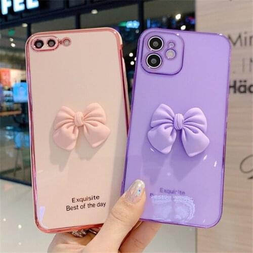 Luxury Gold Plated Electroplated Case for Vivo Y51 X30 X60 X50 PRO Y52S Y91 Y95 Y66 Y67 Y97 S7 S9E V11i Cute Bow Soft