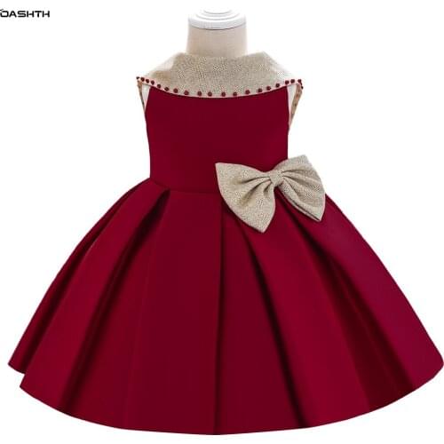 OASHTH Childrens dress new baby one-year-old dress girl birthday dress forged bow princess dress