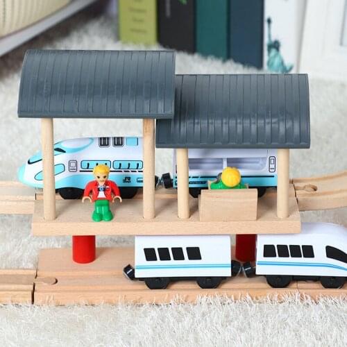 DIY Wood Double Platform Compatible Wooden Train Tracks Rail Train Tracks Major Brand Toys Accessories Toys for Children Gifts