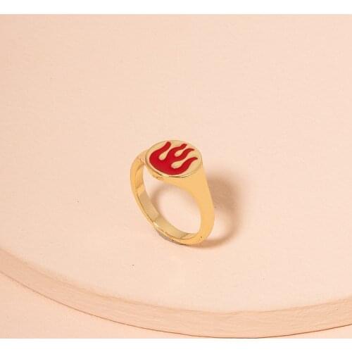 Enamels Flame gold signet rings for women blue fire rings for teenage girls y2k jewelry cute kawaii 90s jewelry wholesale items