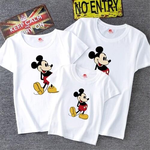 Family Matching T Shirt Kids Disney Mickey Mouse Print Kawaii Tshirt Dad Daughter Matching Outfits Shirt Family Look Tee Tops