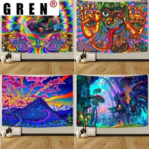 GREN Mandela Psychedelic Postmodern Tapestry Wall Hanging Hippie Throw Beach Carpet Wall Art Wall Cloth Living Room Home Decor